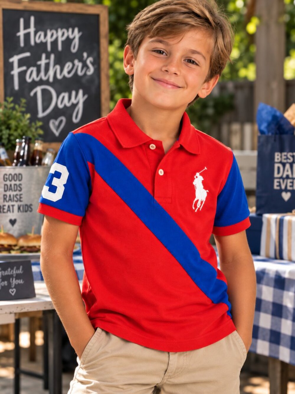 Polo Ralph Lauren Boys Size 7 Red Blue Diagonal Sash Polo Shirt #3
